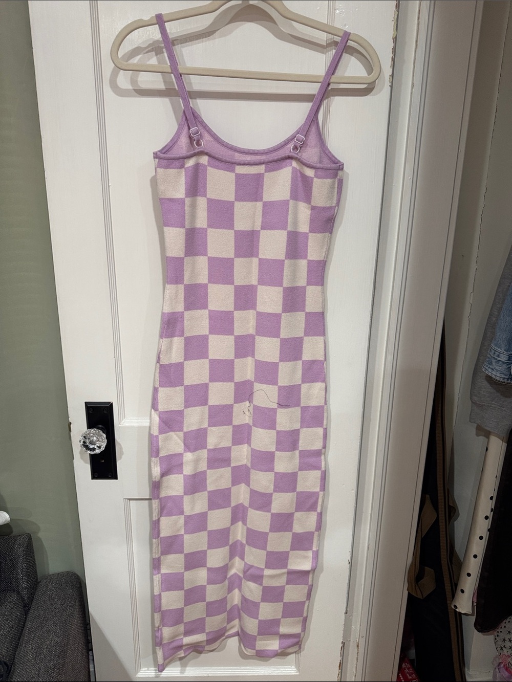 Amazon Lilac and Cream Checker Spaghetti Strap Maxi Dress - Picture 2 of 4